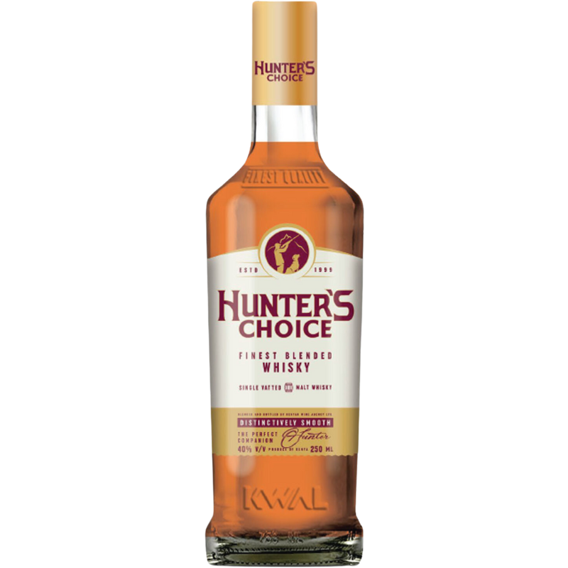 Hunter's Choice Whisky 250ml, a smooth and budget-friendly whisky with notes of caramel, toasted grains, and mild spices.